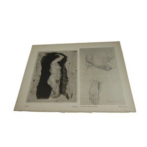 KÄTHE KOLLWITZ Greeting Self Portrait Nude Hand and Arms Vintage Print 52321